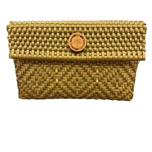 Maria Victoria Gold Clutch Upcycled Basketweave Pattern